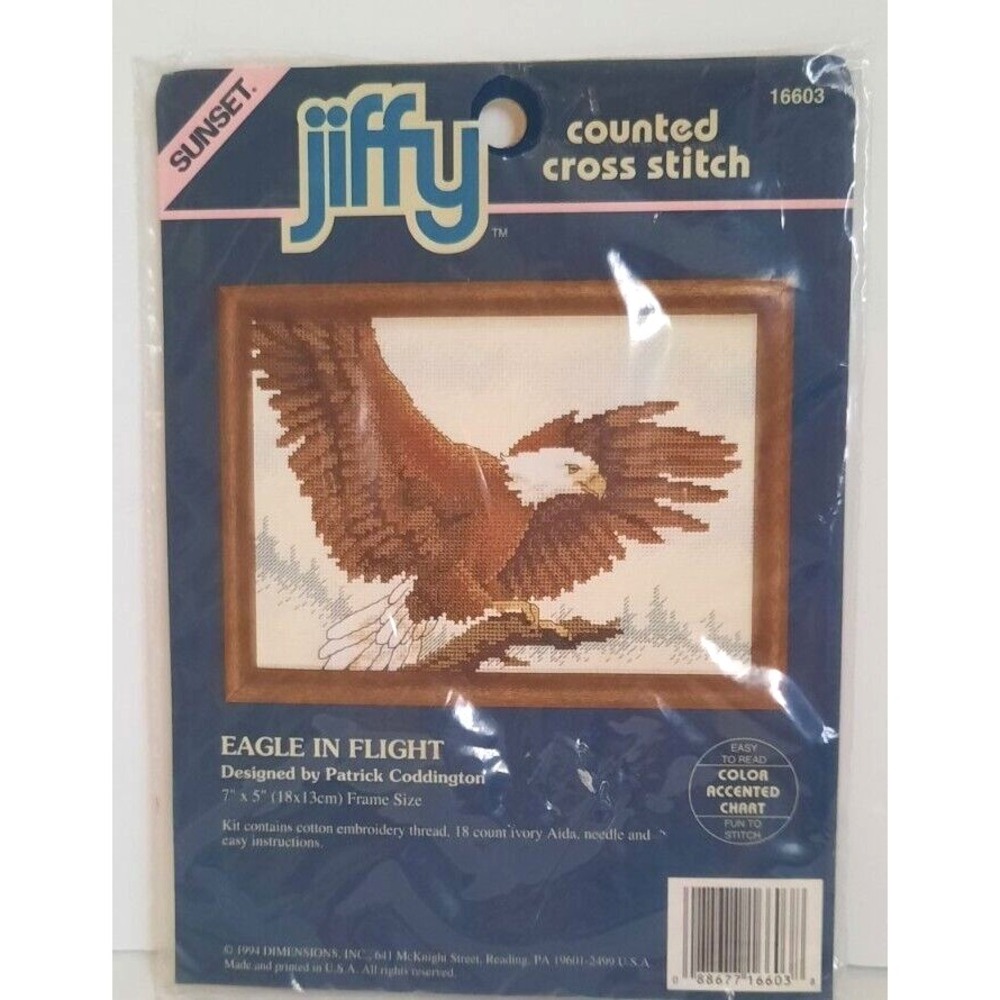Sunset Jiffy Eagle in Flight Counted Cross Stitch Kit 16603 Vintage‎ 1994 5x7